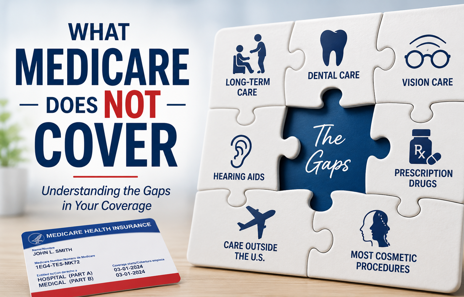 Illustration of a puzzle with a missing piece representing what Medicare does not cover, including common coverage gaps.